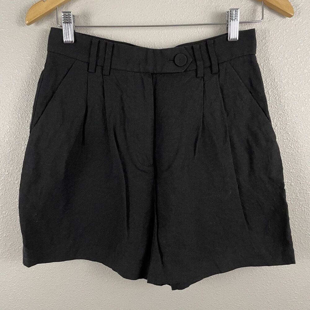 & Other Stories Womens 4 100% Linen Black Pleat Front Shorts